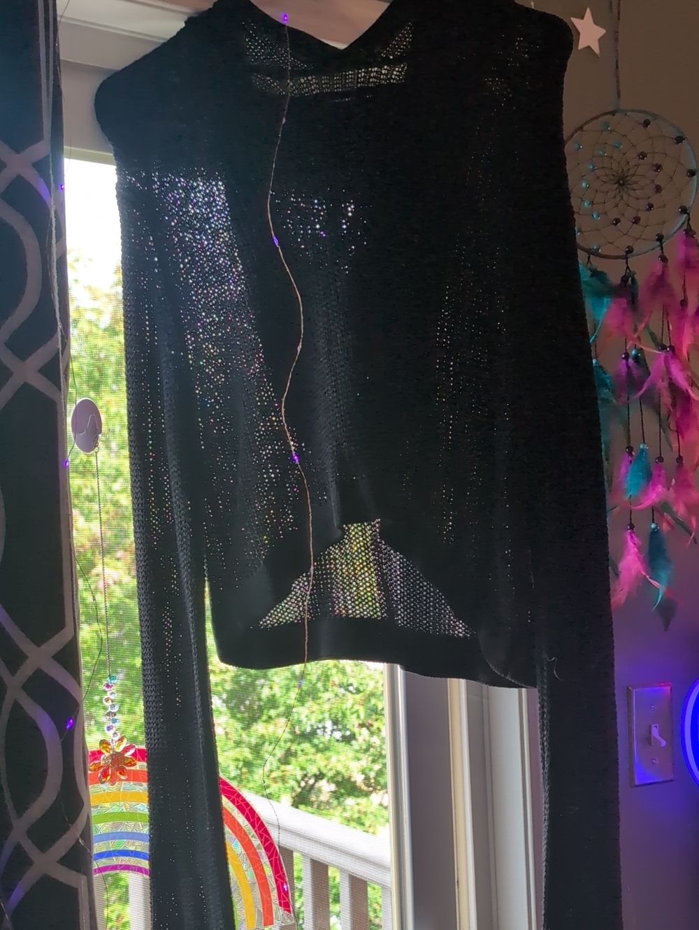 Women's/ Teens Garage Black Sheer Hooded Sweater